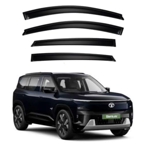 Image of Premium Smoke Car Door Visor Front+Rear Sun /Rain Guard Outside Mount Tape-On Window Visors Compatible with Tata Sierra EV (2026)