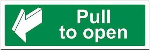 VSafety Pull To Open Sign - Landscape - 300mm x 100mm - 1mm Rigid Plastic