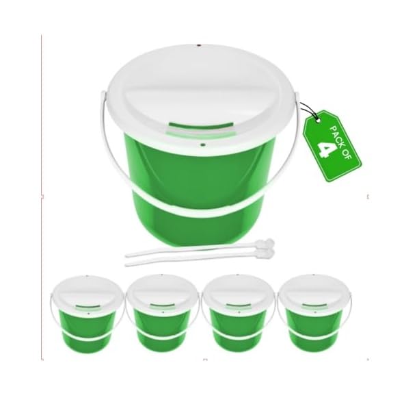 Plastic Coin Collection Bucket with Removable lid and Handle Charity Donation Collection Money Box Pail for Fundraising with top Slot for Tickets raffles and Money 7.5" Hx8.3 Diameter(Green) 4 Pack