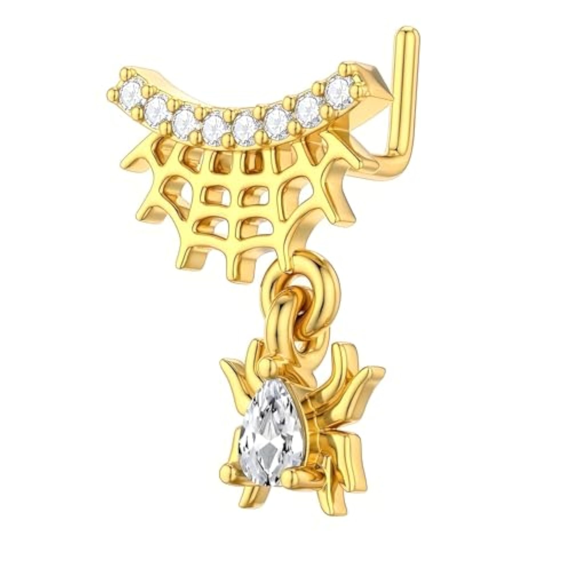 Gold Plated Spider L-Shape Nose Pin Stud for Women