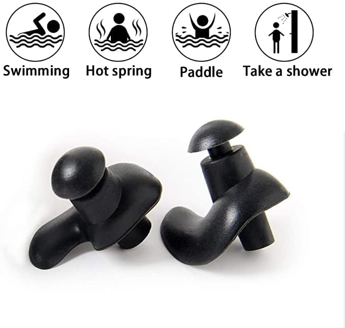 Image of Silicone Earplugs for Swimming Bathing and Sleeping, Professional Noise Reduction Reusable Silicone Swim Earplugs for Adult Swimmers Children Diving (2 Pair) (Black White)