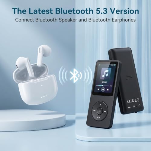 Image of TMY 128GB Mini MP3 Music Player with Bluetooth 5.4 & Voice Control Earphones, Video Playback,Pocket-Sized MP3 Player for Music,Voice Recording,FM Radio (TMYP17)