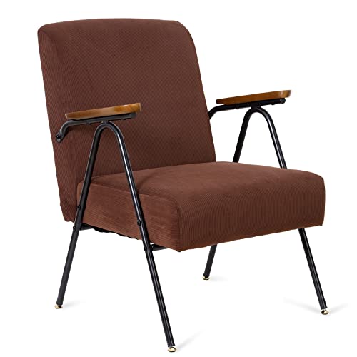 Sillón tapizado, muebles de dormitorio, silla de relajación, silla de salón elegante, con estructura de metal inoxidable, color marrón Cover