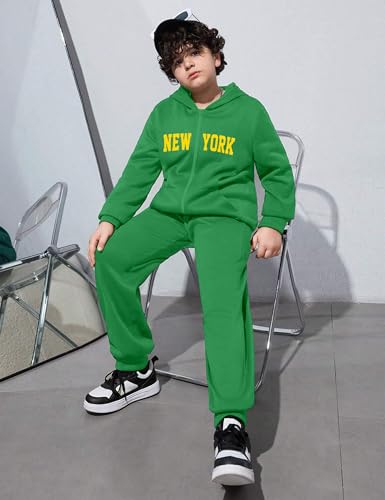 KANGKANG Unisex Boys Girls Clothes Letter Full Zip Fleece Hooded Sweatshirt Jogging Sweatpants Sweatsuit Kids Fashion Outfits2