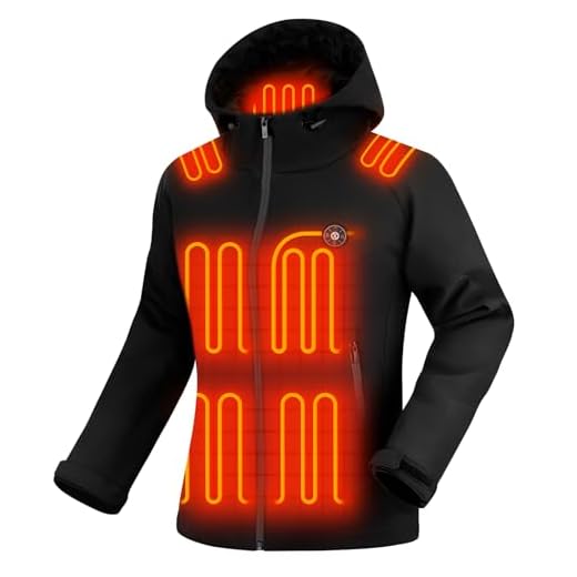 XINSONYUELL Beheizbare Jacke Damen mit Powerbank 16000mAh, Beheizte Jacke mit Kapuze und 15 Heizzonen, Elektrische Wärmejacke für Frauen Outdoor