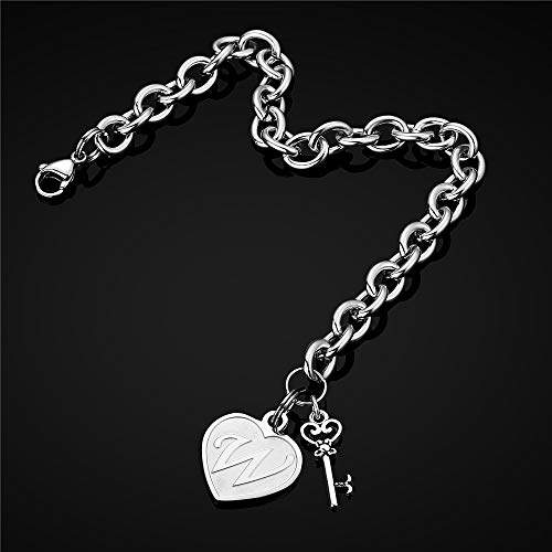 Image of M MOOHAM Heart Initial Bracelets for Girls Women - Engraved 26 Letters Initial Charms Bracelet Stainless Steel Bracelet Birthday Christmas Jewelry Gift for Women Teen Girls