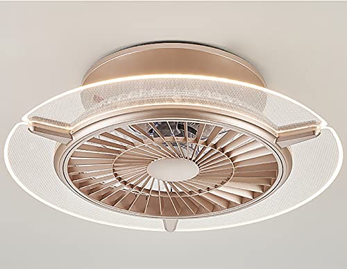 Image of Ceiling Fan with Light,22 inches LED Remote Control 3-Color Lighting 3 Wind speeds Enclosed Blade Metal Shell Smart Timing Fan, Low Profile Flush Mount Ceiling Light, Bedroom,Gold,Round