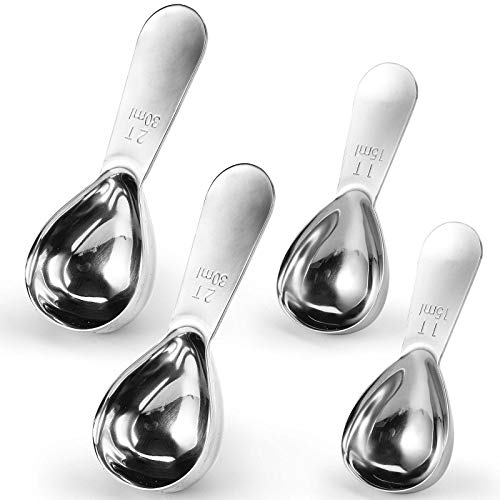 Tebery 4 Pack Stainless Steel Measuring Coffee Scoops with Short Handle 1 Tablespoon 2 Tablespoon Measuring Spoons for Coffee Tea Sugar Flour Salt Spice