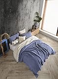 Picture of DestinyHomeTex Organic Cotton 4-Layer Muslin California King Coverlet Bedspread – Lightweight Top Layer, Dual Color, Ultra Soft & Breathable, No Ironing Required, Pre-Washed (Blue & Beige)