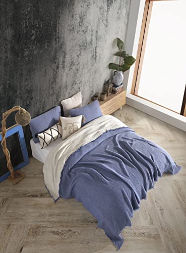 Soft King 4 And 8 Layer Gauze Rustic Bed Cover, Blue Soft Bedspread, Muslin Throw Blanket, Lightweight Blanket (90X95 Inches, Antique Blue), Mtb001 #TOP4