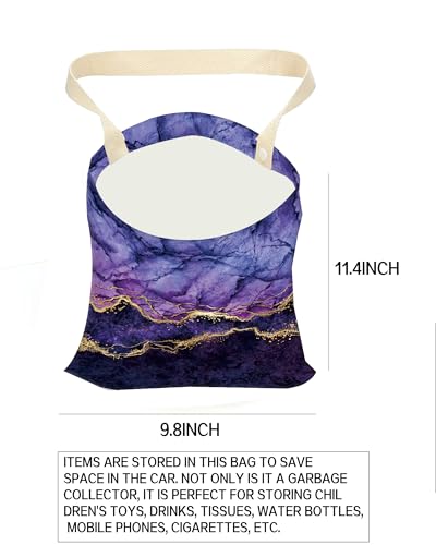 Image of Car Garbage Can, Car Trash Bag, Car Garbage Bag, Hanging Car Trash Can for Car Accessories, Vehicle, Travelling, Camping, Cute Car Back Seat Organizer, Luxury Purple Marble