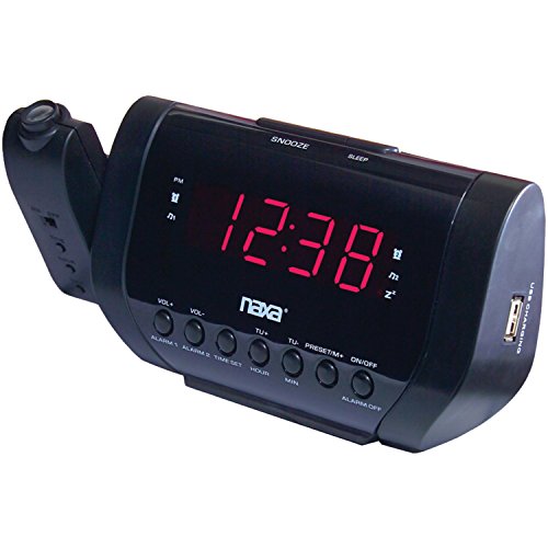 NAXA Electronics NRC-167 Wall-Projection Dual Alarm Clock with Built-in USB Device Charger (Black)