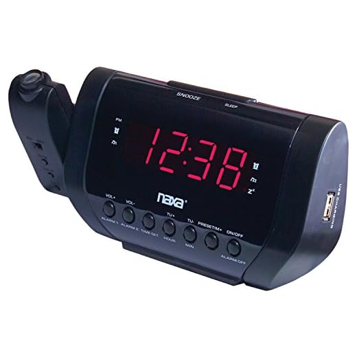 NAXA Electronics NRC-167 Wall-Projection Dual Alarm Clock with Built-in USB Device Charger (Black)
