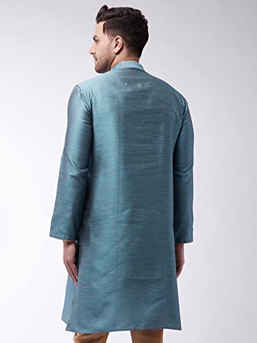 Image of VASTRAMAY VM Mens Silk Blend Kurta - Timeless Elegance for Festivals & Events | Banarasi Cotton with Silk Dobby Jacquard Mandarin Collar Full Sleeves Kurta with a Contrast Piping