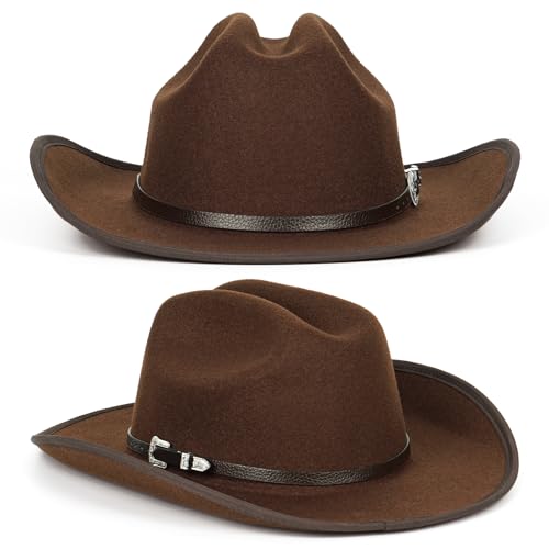 Image of Cowboy Hats for Women & Men Felt Cowgirl Hat with Belt Buckle Wide Brim Western Hat