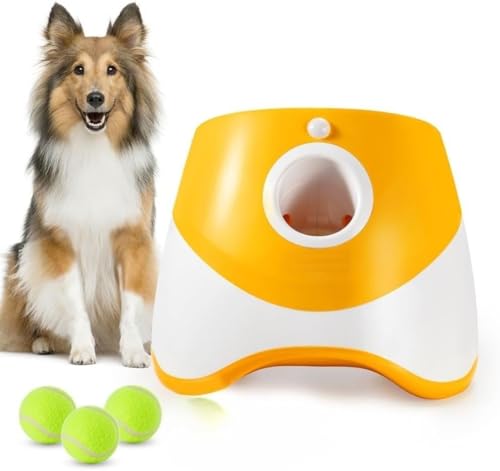Vinebeautiful自動ボールランチャー 犬 おもちゃ ボール 自動 投げ 自動 ボールランチャー 投球機 3種類の発射距離 テニスボール3個付 犬 知育玩具 ストレス解消 運動不足改善 小型犬〜中型犬用 屋内 屋外用 (C)
