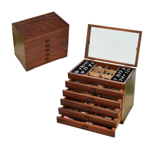 Boîte de rangement bijoux bois avec miroir pour coiffeuse