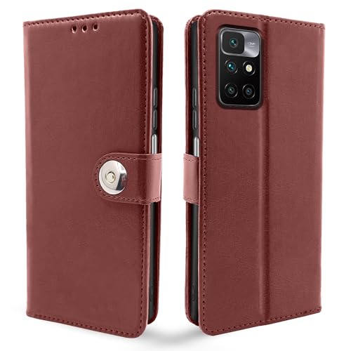 Image of Pikkme Mi Redmi 10 Prime Flip Cover Leather Finish Wallet Back Case for Mi Redmi 10 Prime (Brown)