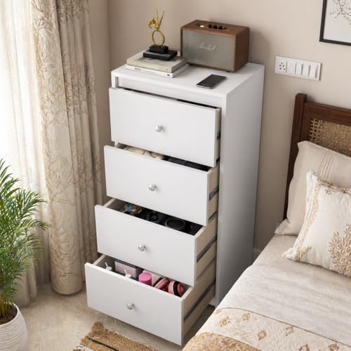 Image of Studio Kook Engineered Wood Avon Tallboy Chest of Drawers, 4 Drawers, Matte Finish (Moonshine White)