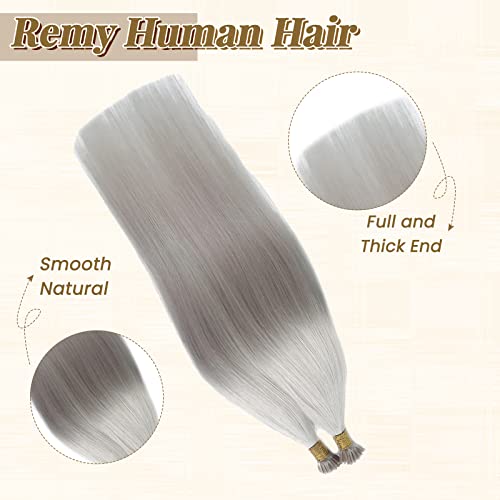 Real Straight Sliver I Tip Hair Extensions Human Hair, Platinum Sliver Colored Itip Human Hair Extensions For Women,100% Remy Brazilian Hair Invisible Itips 22 Inch 1G/S 50 Strands 50G/Pack Full Ends #TOP2