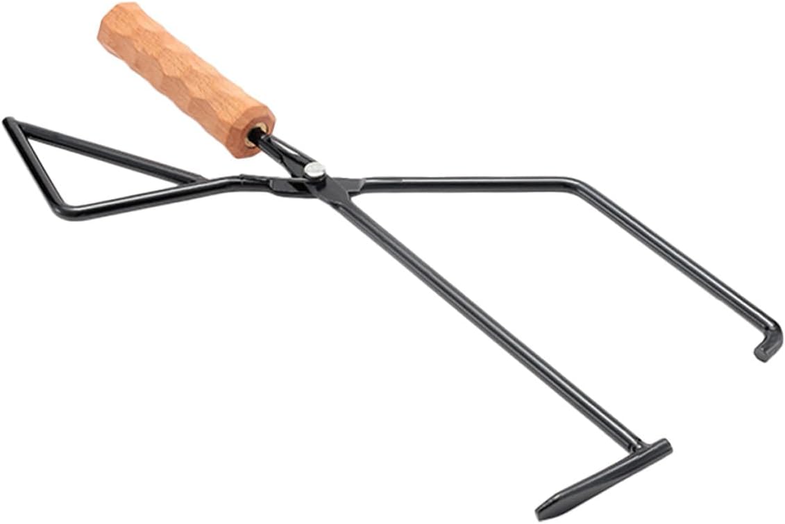 Heavy Duty Camping Firewood Tongs with Beech Wood Handle Metal Charcoal Clamp for Outdoor Bbq and Fire Pit Portable Multi-purpose Fire Pit Tool for Safe Grilling and Campfire