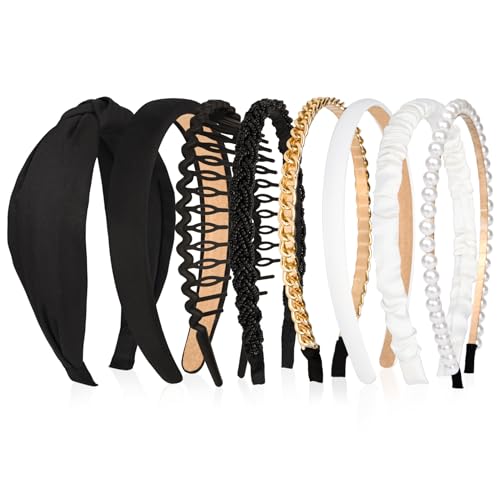 LYroo Headbands for Women Girls,8 PCS Fashion Head Bands No Slip Headband Cute Headbands for Women Girls Hair Accessories,white headband,black headbands for women