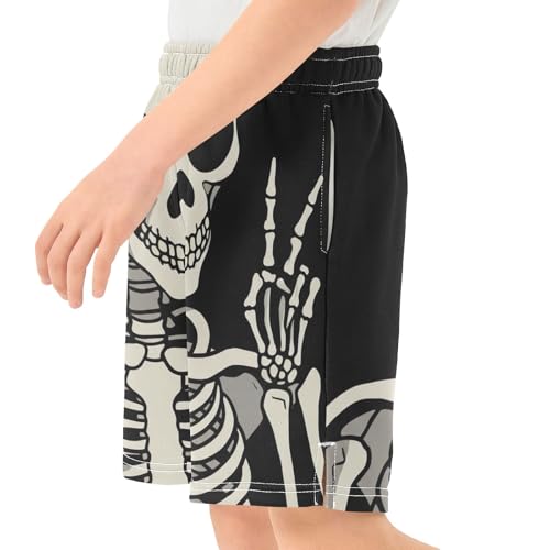Skeleton Peace Black School Boys Breathable Summer Shorts Elastic Waist Classic Wide-Leg Youth Shorts XS4