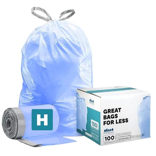 Plasticplace Custom Fit Blue Drawstring Trash Bags, Compatible with Simplehuman Code H, Tear-Resistant, Scent-Free, for Indoor Use Home Office Trashbags (100 Count), 8-9 Gallon / 30-35L, 18.5