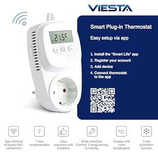 TH12 WiFi-Steckdosenthermostat (230 V/3600 W) – Intelligentes WLAN-Thermostat mit App-Steuerung, 7-Tage-Programm, Frostschutz & EEPROM-Speicher – für Heizungen & Elektrogeräte