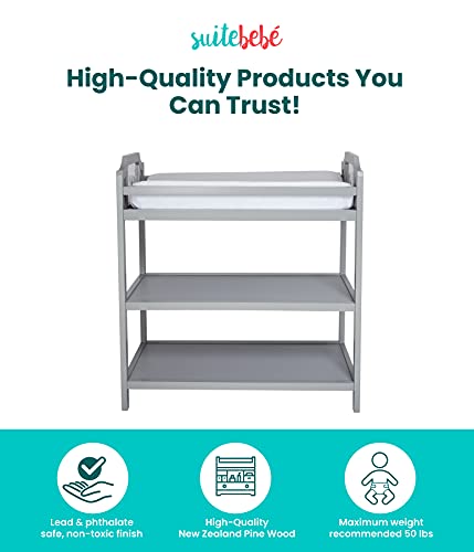 Image of Suite Bebe Celeste Changing Table Safety Rail Included, Light Grey