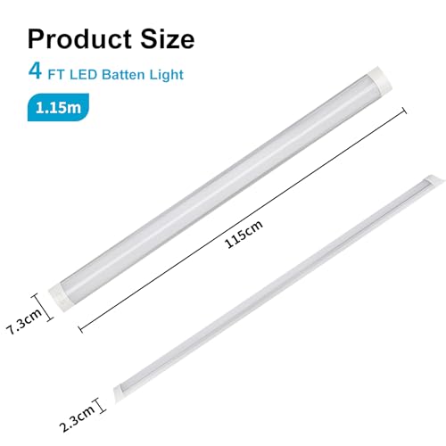 muzha Lot de 2 lampes LED 1,2 m, 40 W, 4000 K, lumière du jour, profil bas, montage mural ou au plafond pour maison/atelier/bureau/école, restaurant