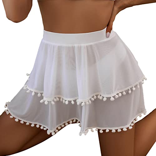 Genérico Bikinis Push Up Mujer Bikini Mujer Reductor Mujeres Beach Cubrir Cubrir Doble Playa Falda Falda Bikini Capa para Traje de baño Mallas Sin Relleno Bikinis (White, S)