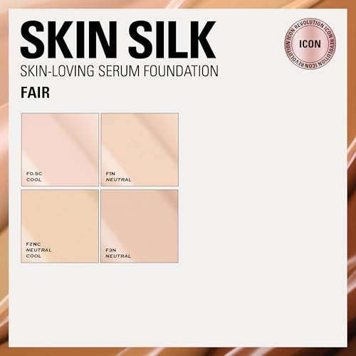 Image of Revolution Skin Silk Radiant Satin Serum Foundation, F1N Fair Skin Tones | Buildable Coverage, Hydrating Hyaluronic Acid for a Natural Finish, Vegan & Cruelty-Free, 0.77 fl oz