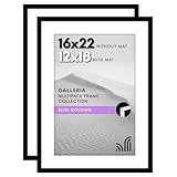 Americanflat 16x22 Picture Frame with Polished Plexiglass - Set of 2 - Use as 12x18 Frame with Mat or Display 16x22 Photo Without Mat - Galleria Collection - Picture Frames for Wall Display - Black