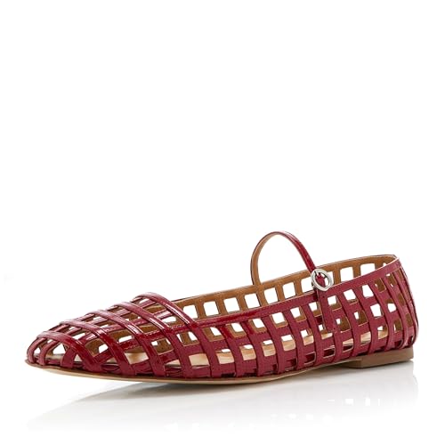 Woven Ballet Flats for Women with Square Toe Breathable Mary Jane Flat Shoes Stylish Buckle Strap3