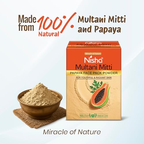 Image of Nisha Papaya Multani Mitti for Face 100g | Fuller's Earth Powder | Natural Oil Control, Acne & Tan Removal | Skin Brightening Face Pack