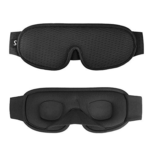 Sleep Eye Mask For Men Women, Adjustable Breathable 3D Contoured Cup Sleeping Eye Mask, Soft Memory Foam Blackout Light Eye Shade Cover, Best For Travel Yoga Nap, Black With Pouch Earplugs #TOP1