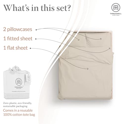 Threadmill Luxury 800 Thread Count King 100% Cotton Sheets - Light Beige Sateen Weave Bed-Sheets, Better Than Egyptian Cotton,4 Pc Solid Soft Bedding Set, Fits 16" Deep Pocket #TOP2