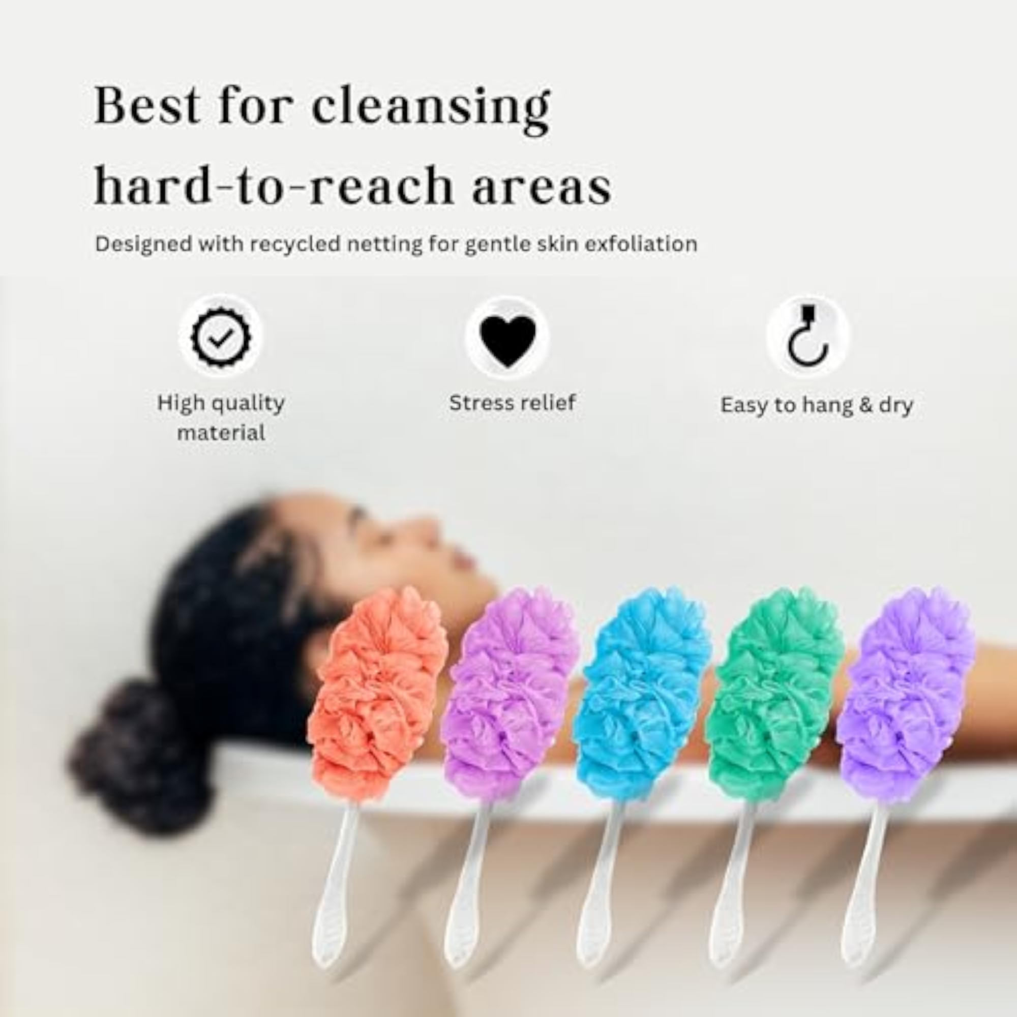 Loofah Brush for Bath & Shower with Long Handle