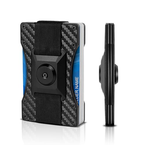 Minimalist Metal Wallet for Men, Slim Tactical Wallet, Rigid Aluminum Smart Wallet Holds 20 Cards and Cash, Carbon Fiber Money Clip, Fidget Spinner Function