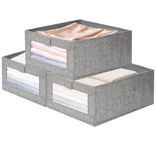 lompyeu Boite de Rangement (40 x 27x 17cm), Pliables Rangement Tissu, Boite Rangement Vetement avec Fenêtre Transparente pour Vêtements, Livres,...