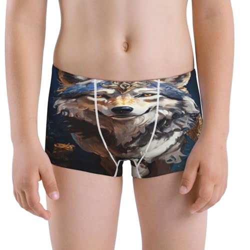 Boys' Cotton Boxer Brief Soft Underwear-Oil Painting Tribal Wolf