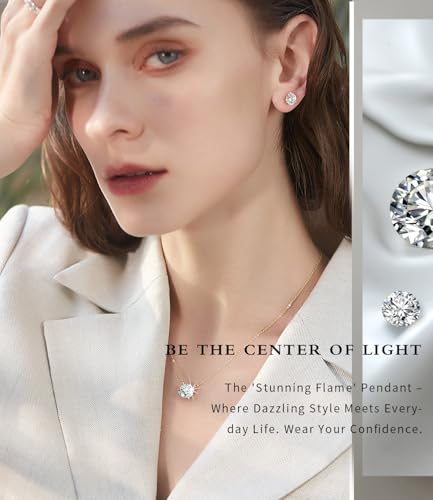 Raneecoco STUNNING FLAME 1.0-3.0 Carat Sterling Silver Cubic Zirconia Necklace for Women | 1ct Simulated Diamond | Round CZ Solitaire Gold Pated Dainty Pendant Necklace, 16+2" Chain2