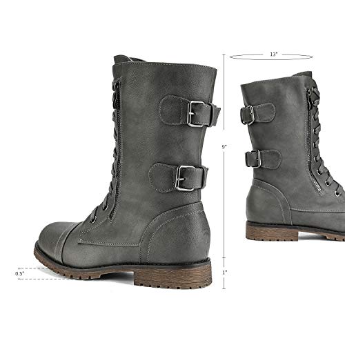 Dream Pairs Women's Terran Grey Mid Calf Built-In Wallet Pocket Lace Up Military Combat Boots Utilitarian - 7.5 M Us #TOP3