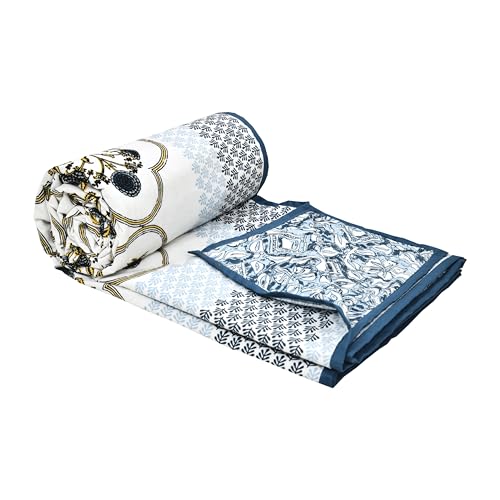 Image of BLOCKS OF INDIA 100% Cotton Dohar King Size Reversible Hand Block Printed Malmal Summer Dohar /Blanket (Color 56)