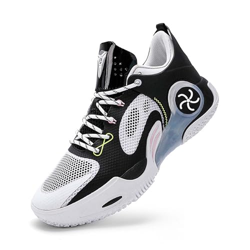Mens and Womens Lace Up Mid Top Basketball Sneakers Rubber Sole Wear Resistant Walking Shoes High Elasticity Running Shoes Non Slip and Breathable Skateboarding Shoes Fitness Training Shoes Black