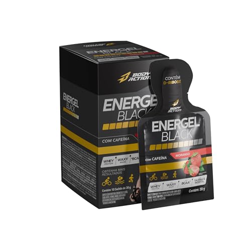Energel Black Caixa com 10 Sachês (300G) - Sabor Morango, Body Action
