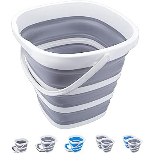 Collapsible Bucket 10L 2.6 Gallon Cleaning Bucket Mop Bucket Folding Foldable Portable Small Plastic Water Supplies for Outdoor Garden Camping Fishing Car Wash Space Saving Grey Square