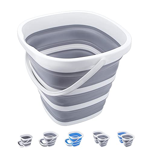 Craftend Collapsible Bucket 10L 2.6 Gallon Cleaning Bucket Mop Bucket Folding Foldable Portable Small Plastic Water Supplies for Outdoor Garden Camping Fishing Car Wash Space Saving Grey Square by Craftend - Used condition - US$13.07