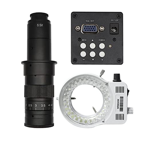 ラボ用顕微鏡アクセサリー 38MP 1080P 60F/S H_DMI VGA 工業用顕微鏡カメラ 調整可能なズーム C マウント レンズ 56 LED ライト付き 電話チップのはんだ付け修理用(VGA 10X-250X C mount)